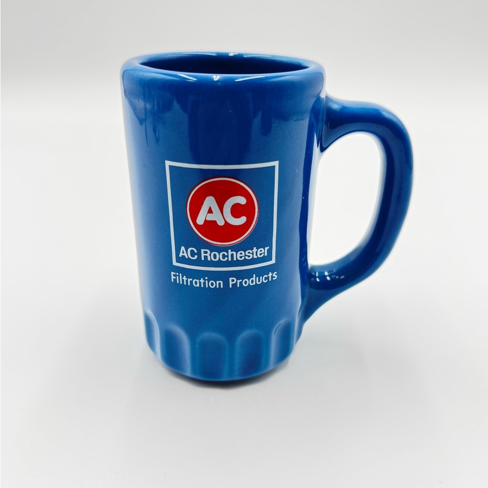 Vintage AC Rochester Oil Filter Promotional Mug 1960s 10 oz Blue Advertisement